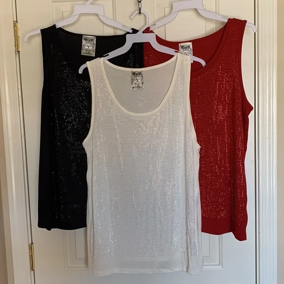 NWT VOCAL Charcoal (Platinum) rhinestone tank size XLARGE. Gorgeous & versatile - Picture 7 of 8